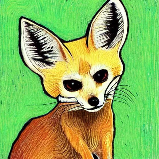 Prompt: fennec fox drawn in the style of van gogh