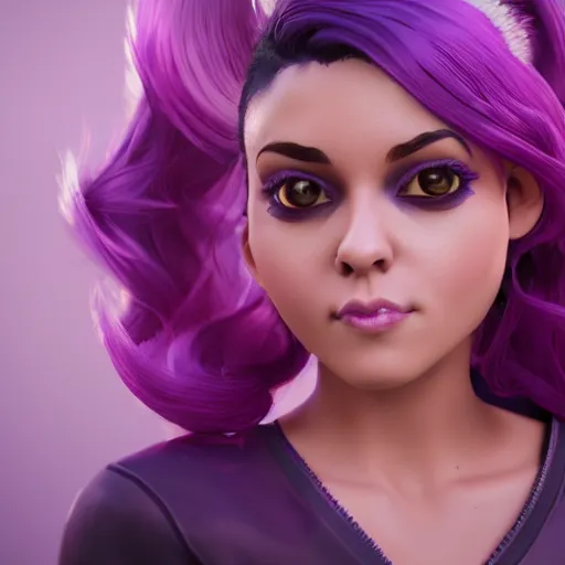 Prompt: a beautiful woman of random ethnicity with a beautiful and detailed with purple black and pink hair, rendered as an unreal engine 5 video game, cinema 4 d, octane render, detailed, brawl stars, cinematographic, artstation greg rutkowski, full colors hd