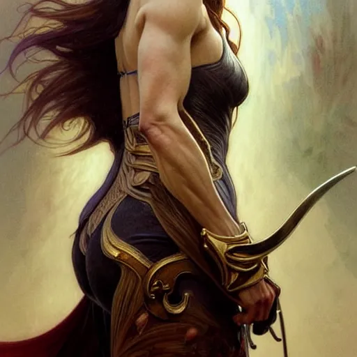 Image similar to jennifer garner as a horse, intricate elegant, highly detailed, digital painting, artstation, concept art, smooth, sharp focus, illustration, art by ( ( ( artgerm ) ) ) and greg rutkowski! and ( ( alphonse mucha ) ), heavily influenced by frank frazetta and boris vallejo, sword and sorcery