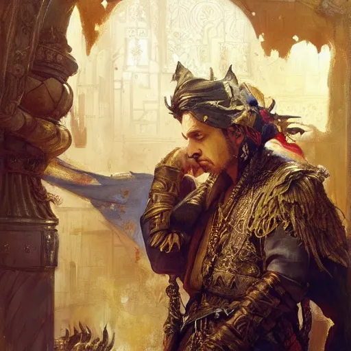 Prompt: highly detailed portrait of a wealthy kurdish merchant d & d. art by donato giancola, eugene delacroix, ruan jia, carl larsson, peter mohrbacher. trending on artstation, intricate details, energetic composition, fantasy, concept art, illustration, elegant art, global illuminaition