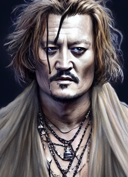 Prompt: John Wayne and Johnny Depp (((fused together))), white glowing eyes, silver shaggy hair, cloak, ethereal wings, male, fantasy, extremely detailed, digital painting, artstation, concept art, smooth, sharp focus, illustration, stunning lighting, art by artgerm and greg rutkowski and alphonse mucha and simon stalenhag, realistic character concept, high fantasy, light atmosphere, golden ratio, cinematic lighting, hyperdetailed, high resolution, insanely detailed and intricate, artstation, Marc Simonetti, Greg Rutkowski, 8k