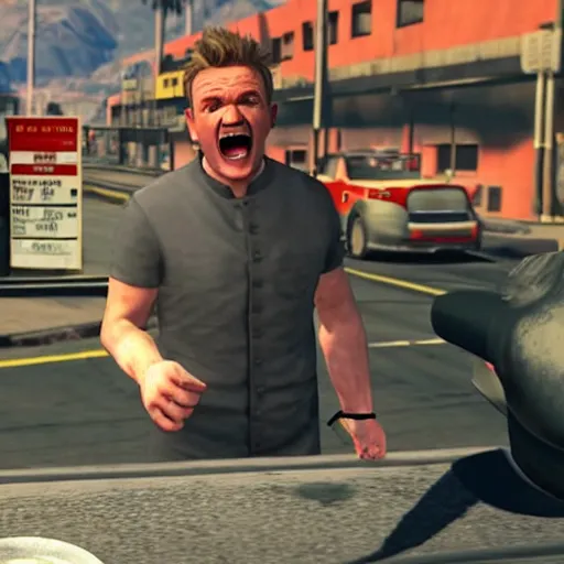 Image similar to still of gordon ramsey screaming at people in gta v