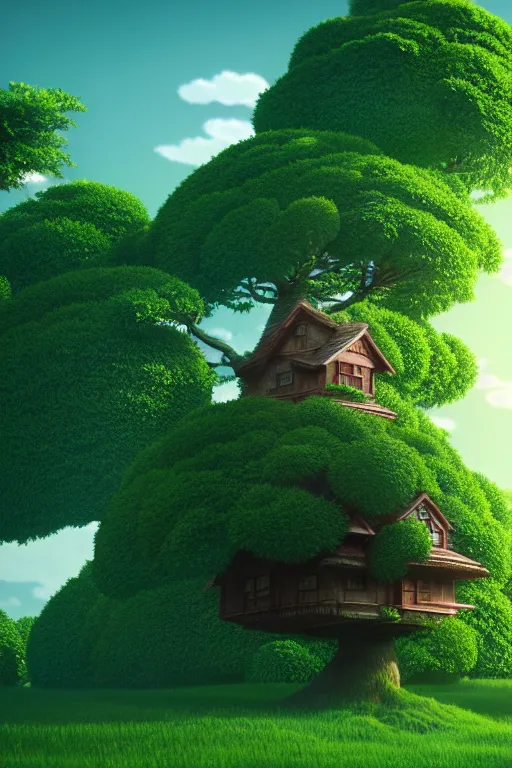 Image similar to the tree is a house, studio ghibli, octane render, 4 k
