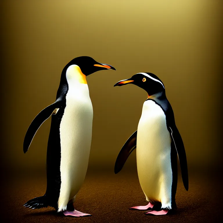 Image similar to epic professional digital art of startling penguin, faint golden atmospheric lighting, painted, intricate, detailed, cheerful, fun, exciting, by leesha hannigan, wayne haag, reyna rochin, ignacio fernandez rios, mark ryden, iris van herpen,, epic, stunning, gorgeous, much wow, cinematic, masterpiece.