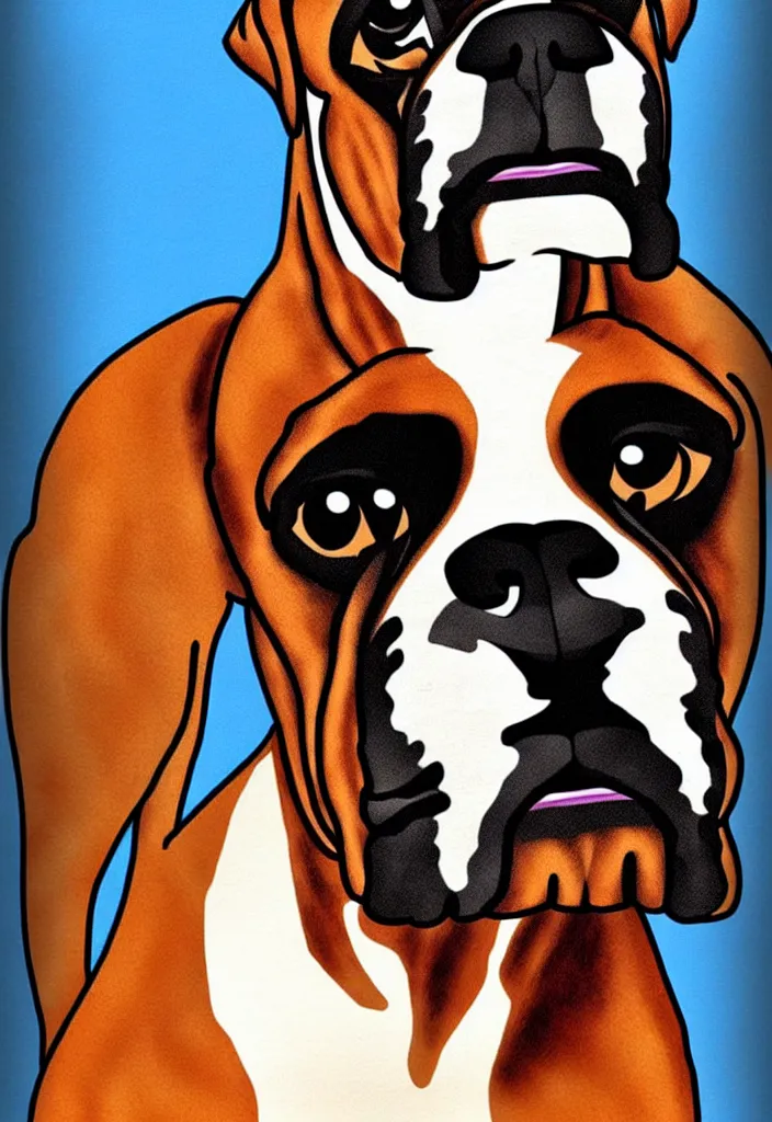 Prompt: boxer as boxer dog, anatomically correct, style of american 6 0's poster