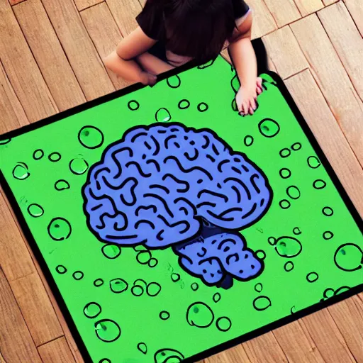 Prompt: A radioactive drowning brain, playmat artstyle in the rain with fuzzy details on the brain