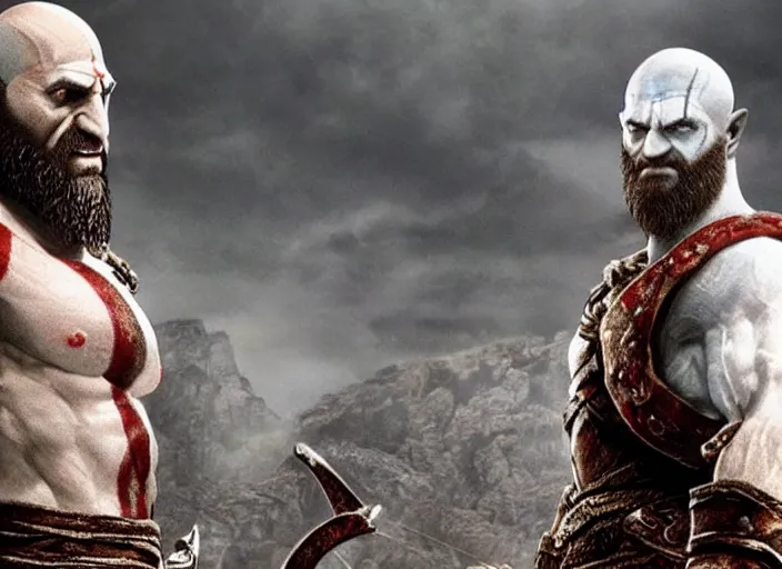 Image similar to movie frame of benjamin netanyahu playing kratos in god of war ( 2 0 2 0 ), hd, bluray, highlydetailed, cinematic