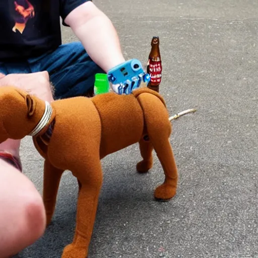 Prompt: teaching a robot dog to poo beer