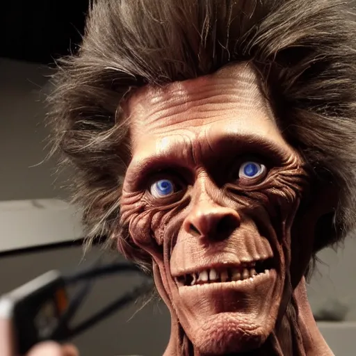 Image similar to animatronic Willem Dafoe by Stan Winston studios, behind the scenes photo, detailed, 4k