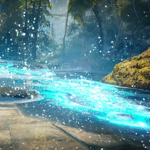 Image similar to the ultradetailed wide - shot of magical water spell effects, trending on artstation, style of behance hd, style of unreal engine