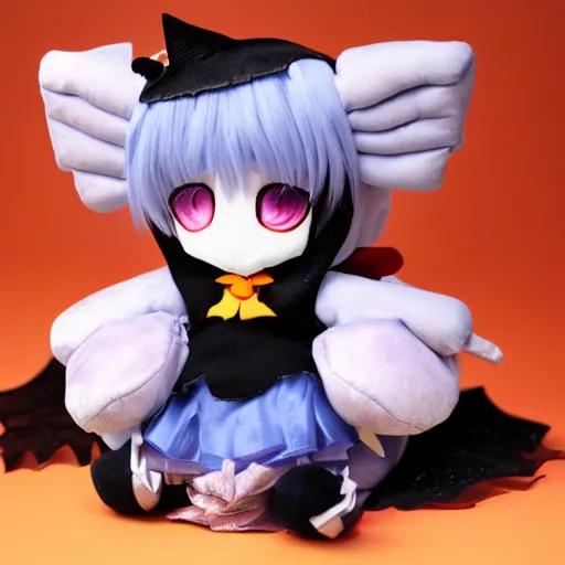 Prompt: cute fumo plush of a magical girl from the depths of hell, gothic maiden of the dark, tattered wings, halloween, cursed, vray