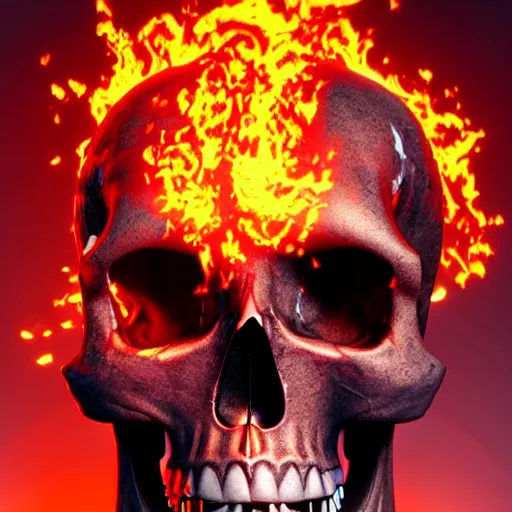 Prompt: a highly detailed human skull covered with intricate designs with fire for eyes on fire in front of a neon blue background, 3 d, colorful, octane render, symmetrical, hyper realism, highly detailed, digital art, artstation, concept art, cinematic lighting, strong bokeh, trending