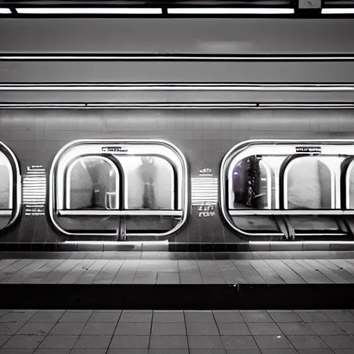 Prompt: a futuristic subway station, neon lights, 3 5 mm