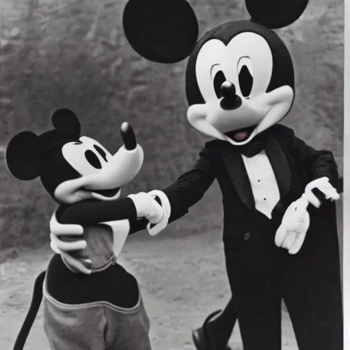 Prompt: Mickey Mouse fighting in World War 2, dated 1944