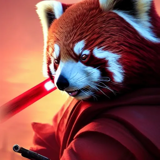 Image similar to Red Panda jedi warrior, artstation, cgsociety, award-winning, masterpiece, stunning, beautiful, glorious, powerful