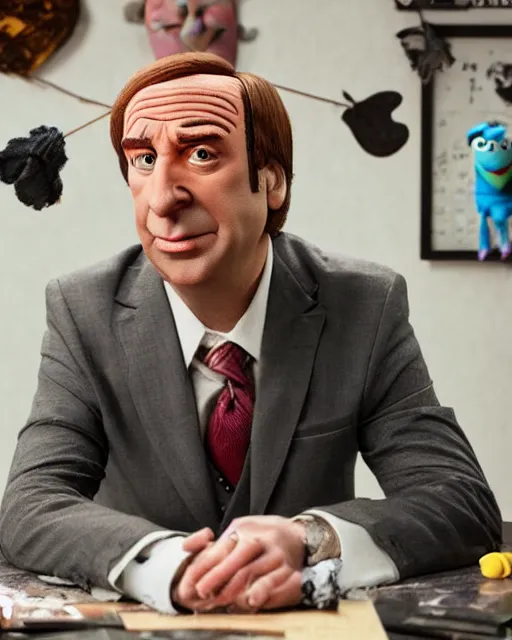 Image similar to saul goodman as a muppet. highly detailed felt. hyper real photo. 4 k.