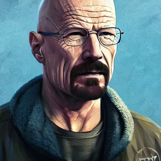 Image similar to portrait of Walter White as a Farcry character, in the style of Farcry, intricate, headshot, highly detailed, artstation, concept art, sharp focus, illustration, art by artgerm and greg rutkowski