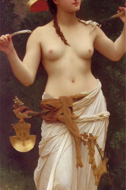 Image similar to a catgirl as a greek goddess, painting by william adolphe bouguereau