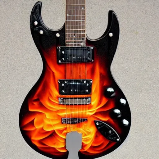 Image similar to an electric guitar made entirely out of 🔥