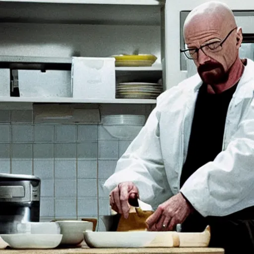 Image similar to Walter white working in a kitchen