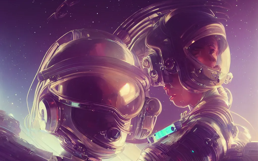 Image similar to portrait armored astronaut girl floating at space, ssci-fi, neon light and fantasy, intricate and very very beautiful and elegant, highly detailed, digital painting, artstation, concept art, smooth and sharp focus, illustration, art by tian zi and WLOP and alphonse mucha