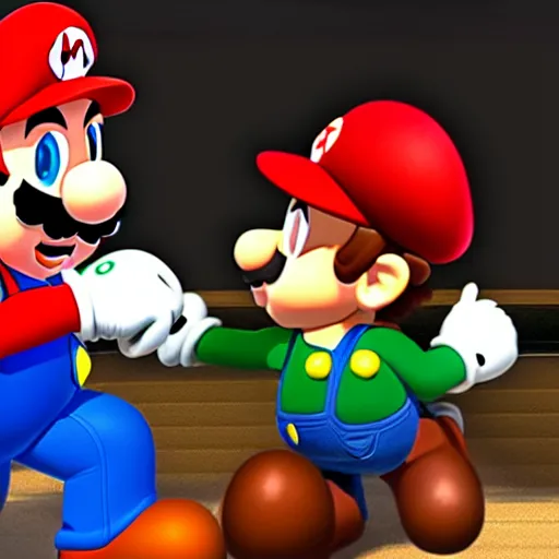 Image similar to mario with luigi fighting muscular keanu reeves with muscular elon musk, highly detailed, high quality, hd, 4 k, 8 k, canon 3 0 0 mm, professional photographer, 4 0 mp, lifelike, top - rated, award winning, realistic, sharp, no blur, edited, corrected, trending