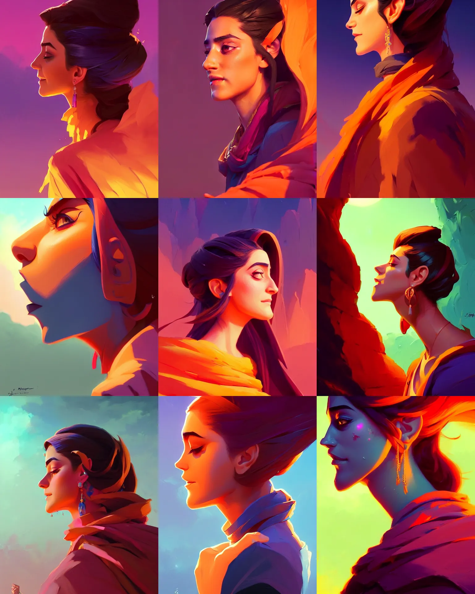 Prompt: side - profile painted portrait, maya ali as a sorcerer, bright backlit, key lighting, smooth, gaudy colors, octane render aesthetic, matte painting concept art, official fanart behance hd artstation by jesper ejsing, by rhads and makoto shinkai and lois van baarle and ilya kuvshinov and rossdraws