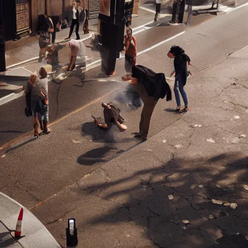 Image similar to people melting on the side walk from rising temperatures, octane 4 k, filmic, heatwave, cinematic