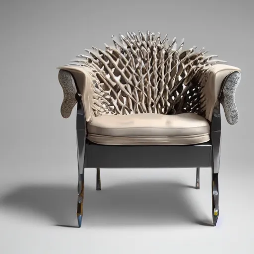 Image similar to a chair made out of human teeth, product photography