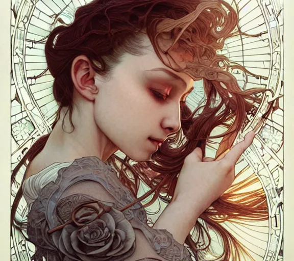 Prompt: ' as i lay dying ', beautiful shadowing, 3 d shadowing, reflective surfaces, illustrated completely, 8 k beautifully detailed pencil illustration, extremely hyper - detailed pencil illustration, intricate, epic composition, masterpiece, bold complimentary colors. stunning masterfully illustrated by artgerm, range murata, alphonse mucha.