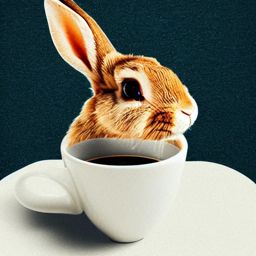 Prompt: rabbit sitting in coffee cup