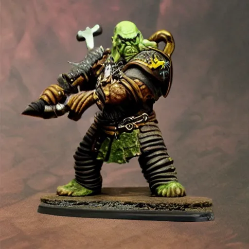 Prompt: warhammer fantasy axe wielding orc figurine