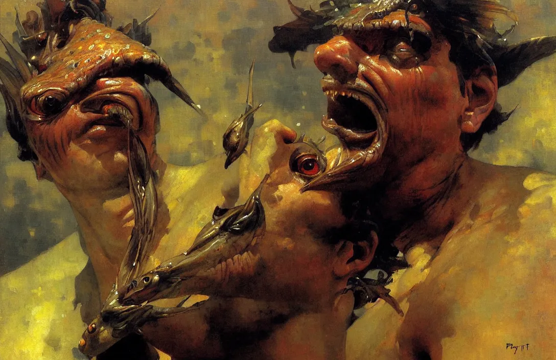 Image similar to a darthouven fish man, detailed face, detailed painting, epic lighting, by ilya repin, phil hale and kent williams