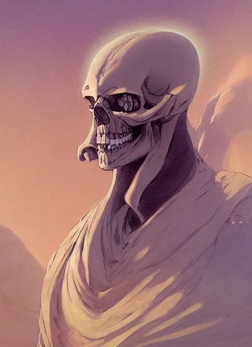 Prompt: a portrait of a male character, nose of (((((((((skull))))))))), in a scenic environment by Ross Tran and by Jesper Ejsing and by Mikalojus Konstantinas Ciurlionis