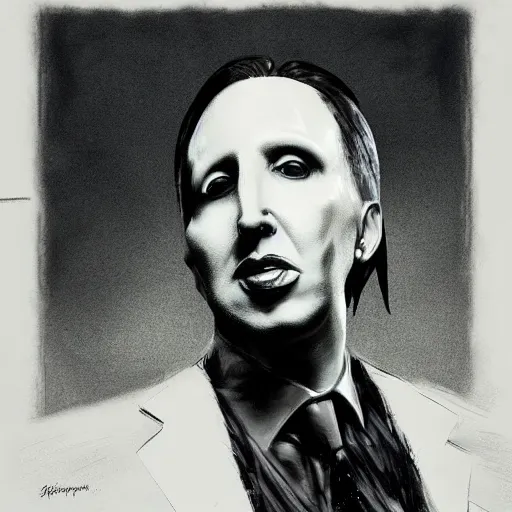 Prompt: realism sketch of marilyn manson as president of the united states, in the style of greg rutkowski, amazing detail