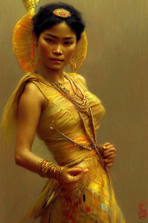 Image similar to burmese princess _ painting _ by _ gaston _ bussiere _ craig _ mullins _ greg _ rutkowski _ alphonse _ mucha