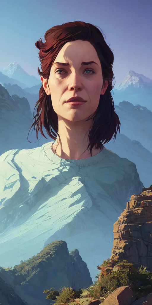 Image similar to highly detailed portrait mountain in gta v, stephen bliss, unreal engine, fantasy art by greg rutkowski, loish, rhads, ferdinand knab, makoto shinkai and lois van baarle, ilya kuvshinov, rossdraws, tom bagshaw, global illumination, radiant light, detailed and intricate environment