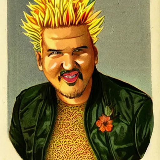 Image similar to vintage botanical illustration of guy fieri