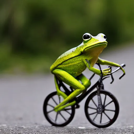 Image similar to photograph of a frog riding a bicycle