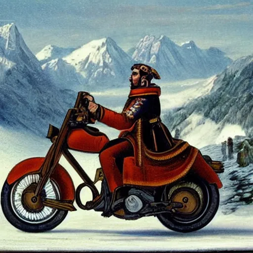 Image similar to napoleon crossing the alps on a harley davidson