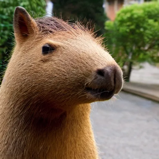 Image similar to capybara head, a man wearing a suit capybara head