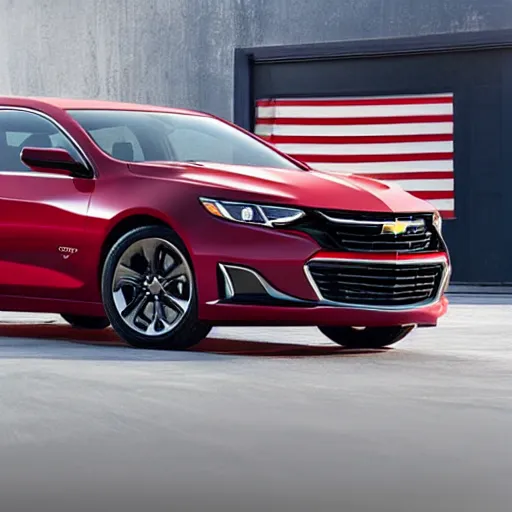 Image similar to a 2019 Chevy Malibu, wrapped in american flag colors