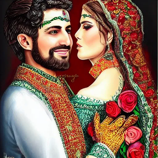 Image similar to A beautiful Kurdish wedding, photo realistic painting, trending on Artstation, highly detailed, insanely detailed, award winning art