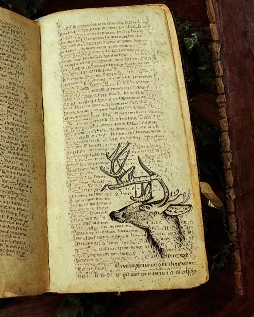 Image similar to esoteric forest scripture old book cover written for deer
