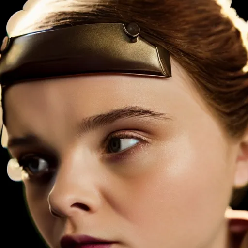 Prompt: Adult Chloe Moretz as Princess Leia, movie scene, skin pores, XF IQ4, 50mm, F1.4, studio lighting, professional, Look at all that detail!, Dolby Vision, UHD