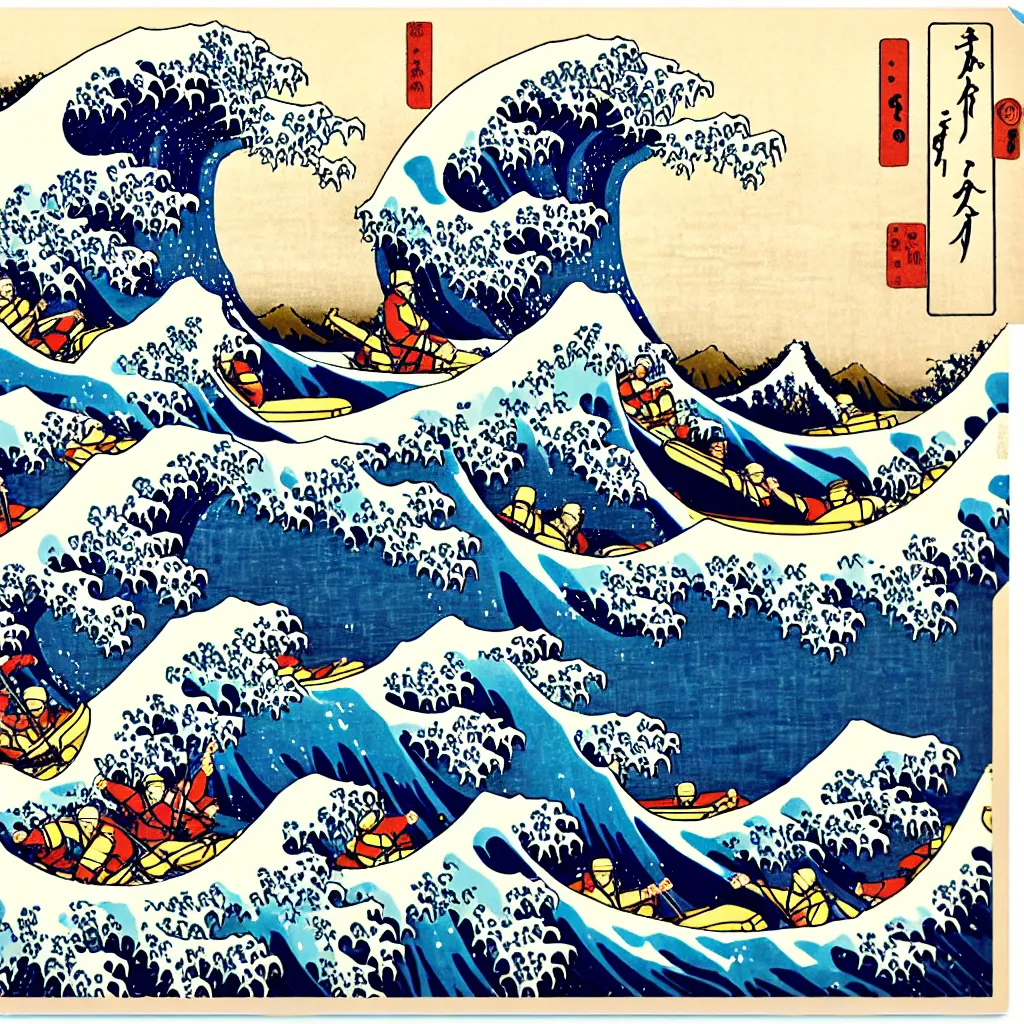 Image similar to river rafting on great wave by hokusai