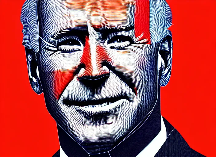 Image similar to Portrait of Joe Biden, colorful,modern art deco, Mads Berg, Karolis Strautniekas, stippled light, editorial illustration, detailed, matte print