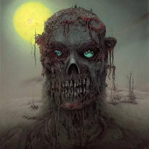 Image similar to an epic horrifying painting of a decaying zombie partially covered in the arctic moonlight by zdzislaw beksinkski by peter mohrbacher by lisa frank