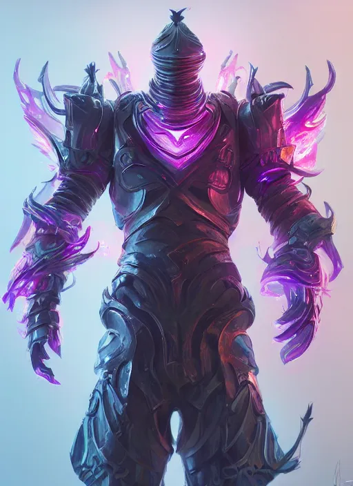 Prompt: a highly detailed illustration of futuristic cyber knight with flowing flaming plume with arm blades, rigid bulky armor, glowing purple line cracks in armor, dramatic standing pose, intricate, elegant, highly detailed, centered, digital painting, artstation, concept art, smooth, sharp focus, league of legends concept art, WLOP