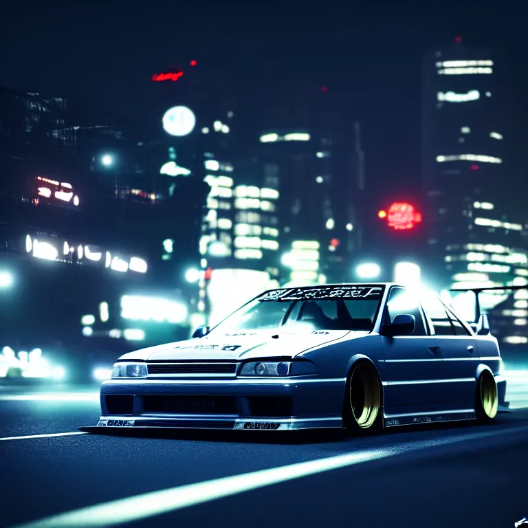 Prompt: a car jzx 1 0 0 drift, detailed - wheels, shibuya prefecture, cinematic lighting, photorealistic, night photography, octane render